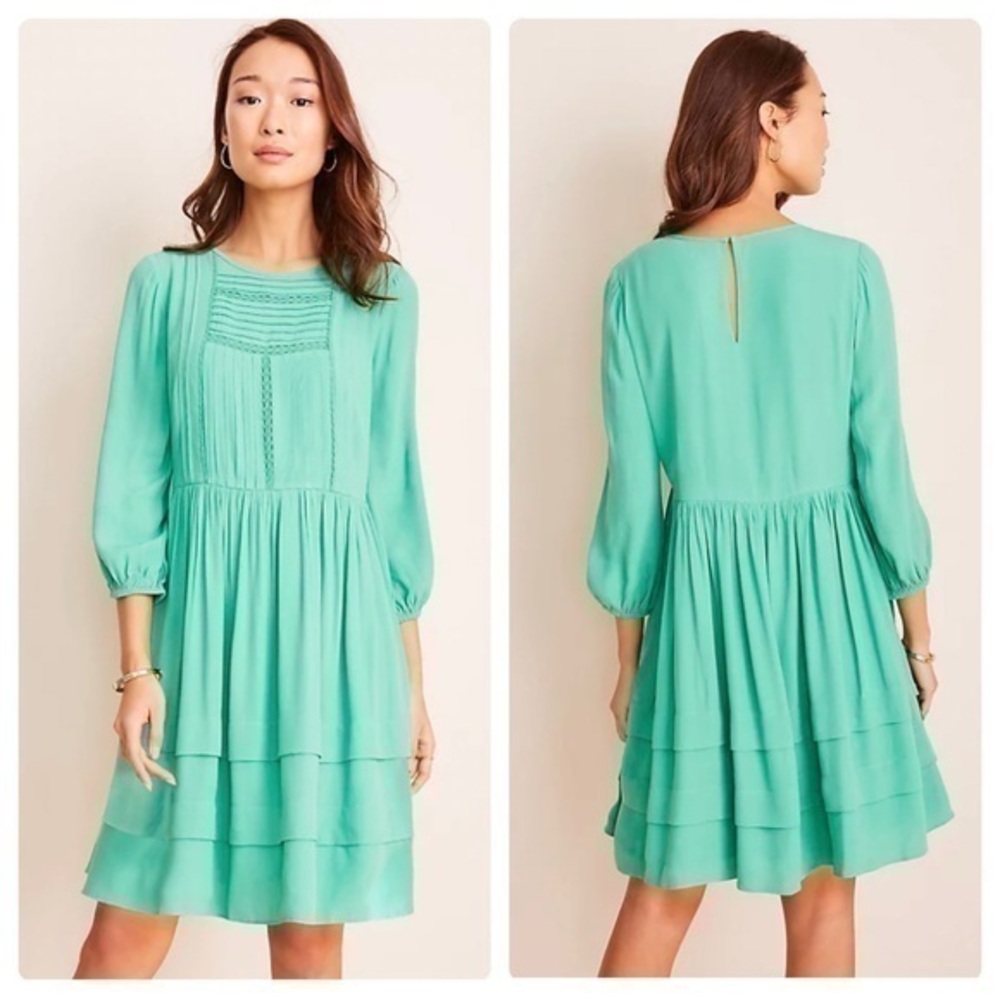 NWT Ann Taylor Green Pleated Shifted Dress R7